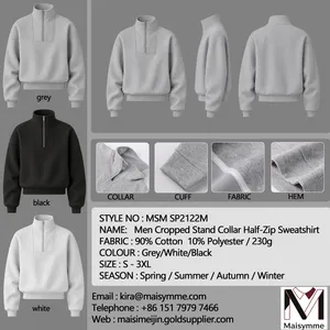 Men's Cropped Stand Collar Half‑Zip Sweatshirt thumbnail-1