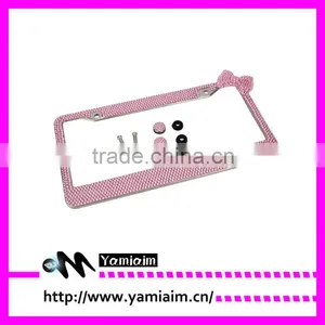 Luxury Pink Bow Tie Diamond Crystal License Plate Frame Car Accessories Auto OEM Girly Gift thumbnail-1