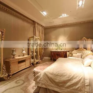 Italian Luxury Bedroom Furniture Set High Back Bed With Hand Carving thumbnail-1