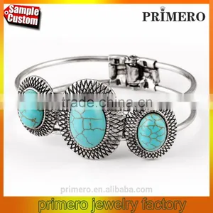 New Hot Vintage Style Tibetan Silver Round Turquoise Bracelet Alloy Bangle Jewelry thumbnail-1