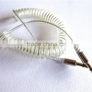 Flexible Dc3.5m to Dc3.5m Spiral Metal Transperant Cable Extend Stereo Audio Aux Cable thumbnail-3