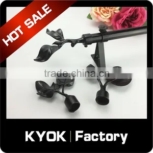 Home Decorative 16mm/19mm Black Series Curtain Rod, Good Price Wholesale Leaf Finials, Strong Bearing Iron Curtain Brackets thumbnail-1