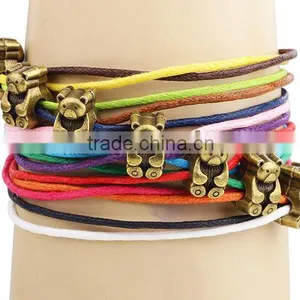 2016 Colourful Multilayer Rope Bracelet With Antique Bronze Bear Charms thumbnail-1