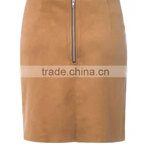 New Collection Pretty Tan Suedette Women Skirt With Zippers thumbnail-2