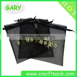 10x12cm Black Printed Logo Organza Gift Bags thumbnail-2