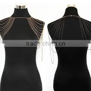 Fashion Punk Sexy Silver Tone Multi Tassel Chain Shoulder Necklace Body Chain thumbnail-2