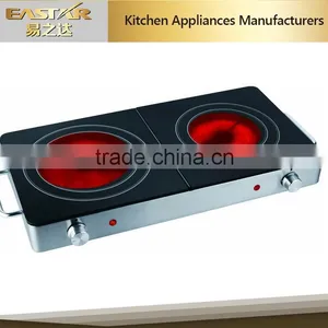 Double Electric Ceramic Burner Stainless Steel Surface 2 Thermostat Control Suit for Home Kitchen Appliance thumbnail-1