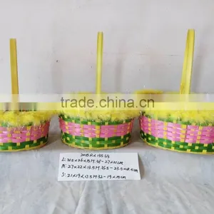Easter/Spring Bamboo Basket Lined With Colorful Feather thumbnail-1