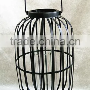 Large Metal Lantern With Clear Glass Cylinder thumbnail-1