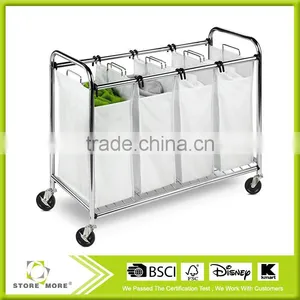 Heavy-Duty Quad Rolling Laundry Sorter/Hamper, Chrome thumbnail-1