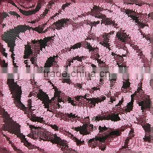 Pink Roset Embroidery Lace Fabric, Silver Metallic Mesh Lace Embroidery thumbnail-3