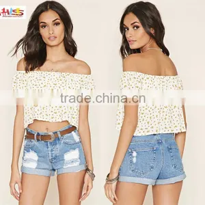 2016 Latest Off Shoulder Floral Print Cropped Top HST8015 thumbnail-1