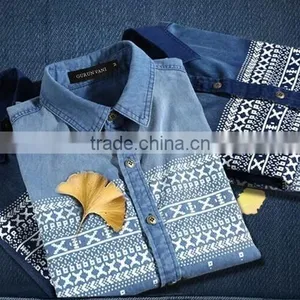 Men's Printed Denim Shirts Short Sleeve Denim Shirt For Men Washed Denim Casual Shirt thumbnail-4