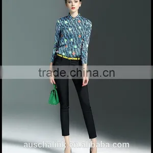 Latest Western Long Sleeve Lapel Print Shirt Design for Women thumbnail-4