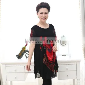 Elegant Lace Formal Short Sleeve Printed Floral Loose Blouses for Old Ladies thumbnail-2