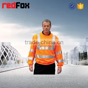 Men Long Sleeves Collar T-shirt Red Mesh Fabric Reflective Safety T-shirt for Worker Safety T-shirt Wholesale thumbnail-1