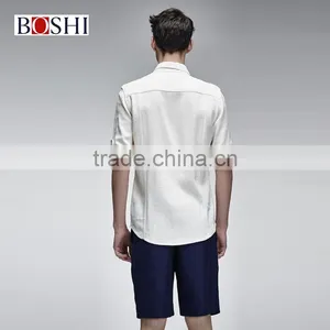 2015 New Stylish England Style Tops For Solid White Linen Leisure Shirt thumbnail-5