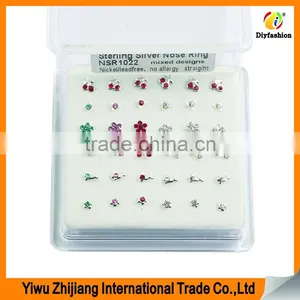 925 Silver Jewelry Flower Diamond Nose Stud With Ball Pericing Body Jewelry thumbnail-3