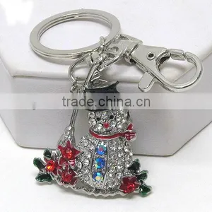 High Rhodium Plated 1.5"*1.75" Crystal Snow Man Metal Ring Key Chains thumbnail-1