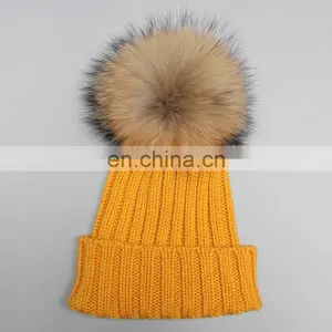 Wholesale Plan White Knitting Beanie Hat For Child With Fur Ball Baby Hat thumbnail-5