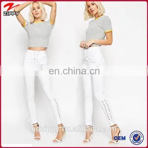 New Look Ankle Grazer Skinny With Lattice up Detail White Pants thumbnail-1