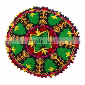 Suzani Pillows Pom Pom Indian Cushion Cover Vintage Throw Pillowcases Home Decor thumbnail-1
