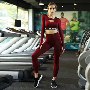YOGA Women Active Wear Fashion Sports Athleisure Clothing Fitness Gym Suits Long Sleeve Crop Top Yoga Sets Clothes thumbnail-1