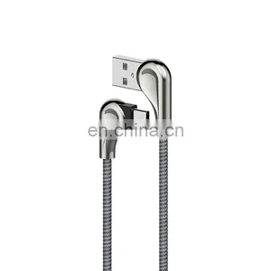 2019 Micro USB Cable USB Fast Charger Nylon Cord Micro USB 90 Degree Data Cable thumbnail-5
