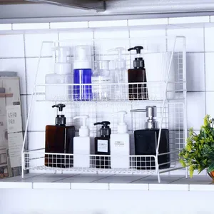 Wholesale Double Layer Bathroom Desktop Shelves Iron Cosmetic Storage Rack thumbnail-3