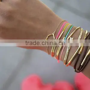 2016 Custom Design Colorful Leather Silver or Gold Plated Brass Bracelet thumbnail-5