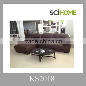 L-Shaped Sectional Adjustable Headrest Leather Sofa In Living Room Furniture thumbnail-1