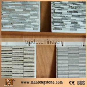 2016 America Hot Sale Crystal Glass Mixed Wood Grain Marble Mosaic for Backsplash thumbnail-1