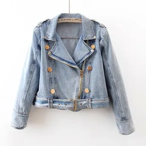 2025 Spring New Design Sense High-waisted Zipper Long-sleeved Denim Coat Women's Short Loose Top Motorcycle Jacket thumbnail-1