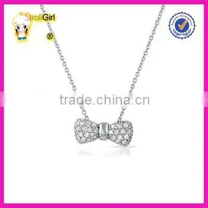 Hot Sale CZ Stone Pave Necklace Lovely Bowknot Pendant Necklace 925 Sterling Silver Jewelry thumbnail-1