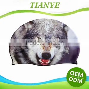 Fashionable Quality Adult / Kid Sizes Customized Logo Printed Waterproof Silicone Swimming Cap 100% thumbnail-2