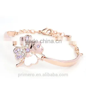 Fashion Jewelry Good Luck Clover Crystal Love Charm Bracelets Bangles for Women thumbnail-3