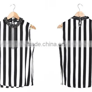 Black and White Striped Fashion Design Lady Blouse & Top Wholesale China thumbnail-5