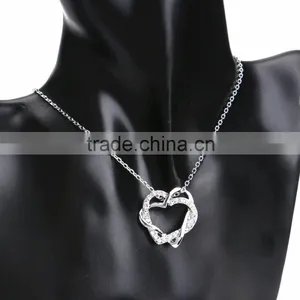 Fashion Jewellery Necklace Women 18k Gold Plated Austrian Crystal Rhinestone Zircon Chunky Double Heart Pendants thumbnail-4