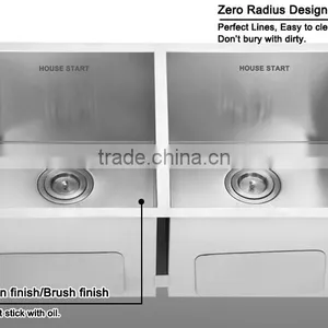 One Piece Wash Tank CUPC Certification SUS304 Handmade Kitchen Sink With Double Bowl Under Counter thumbnail-2