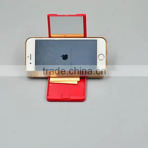 2016 4 in 1 Cosmetic Mirrorr for Cell Phone Stand, With Card Holder, Screen Clear Cloth, Plastic Mirror thumbnail-2