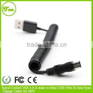 Spiral Coiled USB 2.0 A Male to Mini USB 5Pin B Data Sync Charge Cable for MP3 thumbnail-1