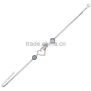 White Gold P. 925K Sterling Silver Infinity Heart Love Evil Eye Bracelet BSBL082 thumbnail-1