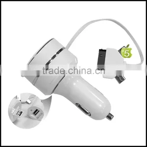 Good Quality USB Car Charger With Retracted 3-in -1 Cable thumbnail-4