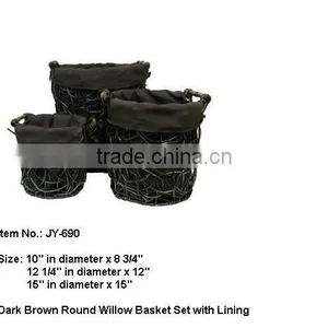 Dark Brown Wicker Laundry Basket Set With Liner thumbnail-1