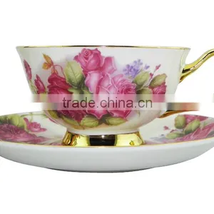 2014 Hot Product 200ml Bone China European Style Flower Pattern Coffee Cup With Saucer Set for Hotel thumbnail-1