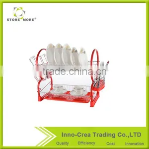 2 Tiers Red Metal Best Dish Rack thumbnail-1