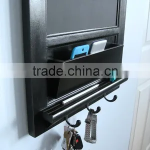 Vertical Wall Chalkboard Cork Bulletin Board With Mail Organizer and Key Hooks Entryway Wall Shelf With Blackboard thumbnail-3