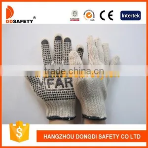 DDSAFETY 2017 Natural Cotton Polyester String Knit Gloves Black PVC Dots Gloves With LOGO thumbnail-1