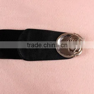 Wholesale Stone Inlaid Flower Pattern Buckle Sex Women Lady Wide PU Waist Belt thumbnail-2