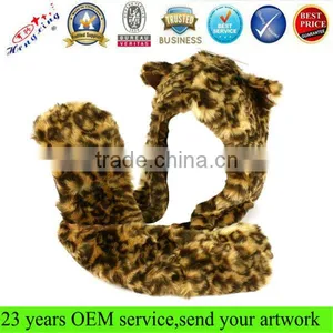 Adult Winter Faux Fake Animal Fur Scarf Trapper Hat w Paw Gloves Mittens Leopard Fashion Winter Animal Hat thumbnail-1